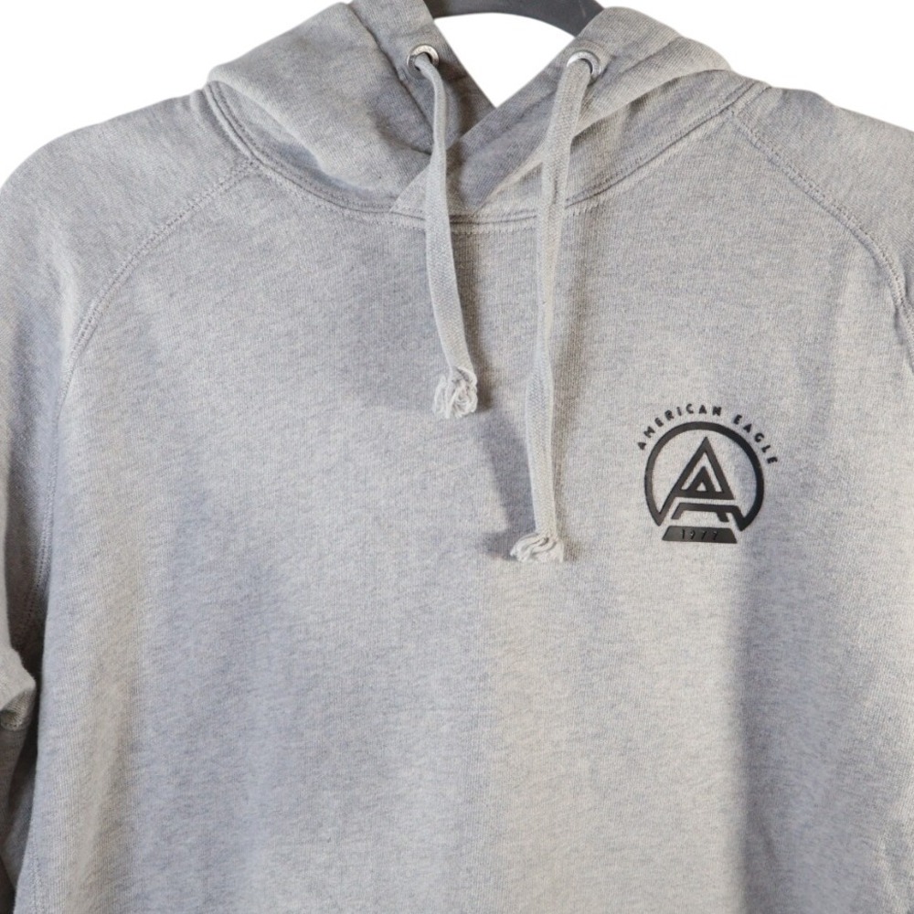 American Eagle Men's Gray Logo Pullover Hoodie Sweatshirt Heavyweight Sz Medium - Picture 2 of 8